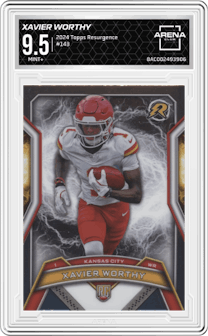 Xavier Worthy from the 2024 Topps Resurgence set graded by Arena Club and given an overall grade of 9.5.
