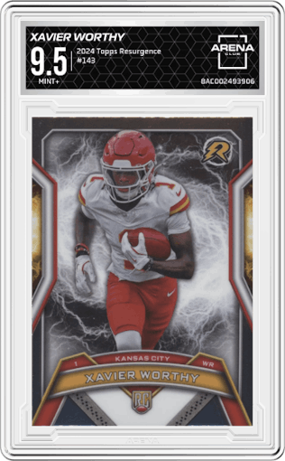 Xavier Worthy from the 2024 Topps Resurgence set graded by Arena Club and given an overall grade of 9.5.