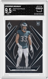Cooper DeJean from the 2024 Panini Phoenix set graded by Arena Club and given an overall grade of 9.5.