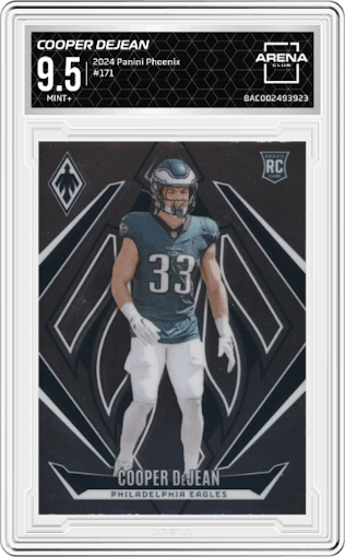 Cooper DeJean from the 2024 Panini Phoenix set graded by Arena Club and given an overall grade of 9.5.