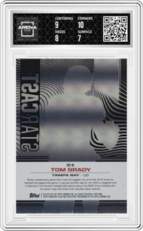 Tom Brady from the 2024 Topps Signature set graded by Arena Club and given an overall grade of 7.5.