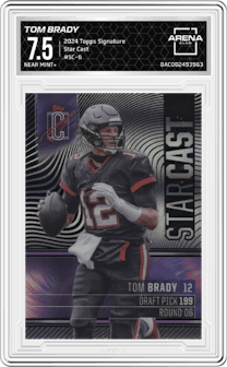 Tom Brady from the 2024 Topps Signature set graded by Arena Club and given an overall grade of 7.5.