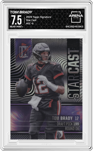 Tom Brady from the 2024 Topps Signature set graded by Arena Club and given an overall grade of 7.5.