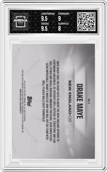 Drake Maye from the 2024 Topps Signature Class set graded by Arena Club and given an overall grade of 8.5.