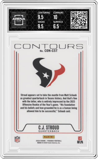 C.J. Stroud  from the 2024 Panini Phoenix set graded by Arena Club and given an overall grade of 7.