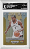 Kawhi Leonard from the 2023-24 Panini Prizm Deca set featuring a Gold Prizm parallel graded by Arena Club and given an overall grade of 8.