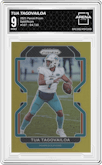 Tua Tagovailoa from the 2021 Panini Prizm set featuring a Gold Prizm parallel graded by Arena Club and given an overall grade of 9.