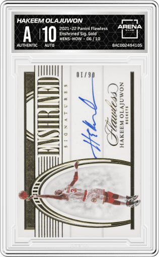 Hakeem Olajuwon from the 2021-22 Panini Flawless set featuring a Gold parallel graded by Arena Club.