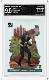 Drake London from the 2022 Panini Donruss set graded by Arena Club and given an overall grade of 9.5.