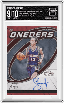 Steve Nash from the 2023-24 Panini One and One set featuring a Red parallel graded by Arena Club and given an overall grade of 9.