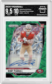 Ricky Pearsall from the 2024 Panini Prizm set featuring a Green Scope parallel graded by Arena Club and given an overall grade of 9.5.