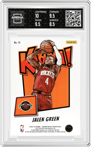 Jalen Green from the 2022-23 Panini Crown Royale set graded by Arena Club and given an overall grade of 9.