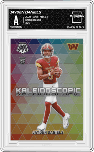 Jayden Daniels from the 2024 Panini Mosaic set graded by Arena Club.
