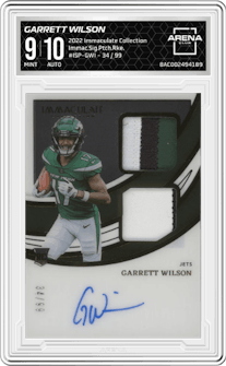 Garrett Wilson from the 2022 Panini Immaculate Collection set graded by Arena Club and given an overall grade of 9.