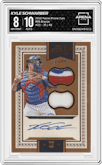 Kyle Schwarber  from the 2016 Panini Prime Cuts set featuring a Bronze parallel graded by Arena Club and given an overall grade of 8.