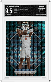Jalen Duren from the 2022-23 Panini Mosaic set featuring a Genesis parallel graded by Arena Club and given an overall grade of 9.5.