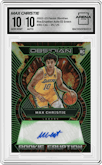 Max Christie from the 2022-23 Panini Obsidian set featuring a Electric Etch Green parallel graded by Arena Club and given an overall grade of 10.