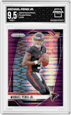 Michael Penix Jr. from the 2024 Panini Prizm set featuring a Purple Pulsar parallel graded by Arena Club and given an overall grade of 9.5.