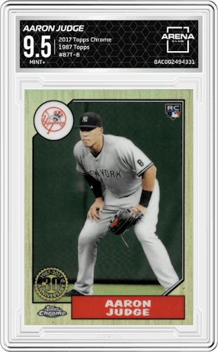 Aaron Judge from the 2017 Topps Chrome set graded by Arena Club and given an overall grade of 9.5.