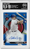 Josh Jung from the 2023 Topps Finest set featuring a Blue Refractor parallel graded by Arena Club and given an overall grade of 9.5.