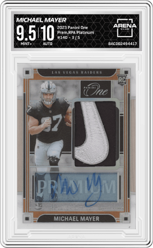 Michael Mayer from the 2023 Panini One set featuring a Platinum  parallel graded by Arena Club and given an overall grade of 9.5.