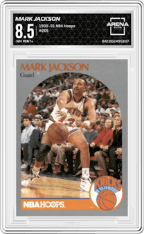 Mark Jackson from the 1990-91 NBA Hoops set graded by Arena Club and given an overall grade of 8.5.