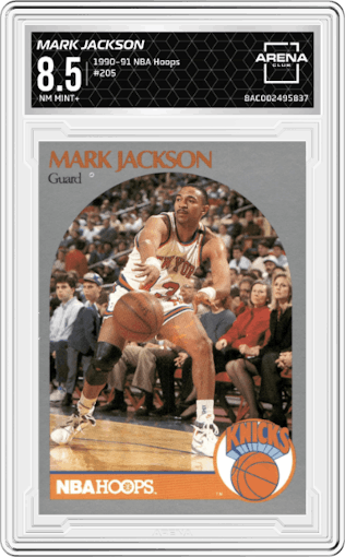 Mark Jackson from the 1990-91 NBA Hoops set graded by Arena Club and given an overall grade of 8.5.