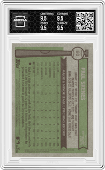Paul Skenes from the 2025 Topps Heritage set graded by Arena Club and given an overall grade of 9.5.