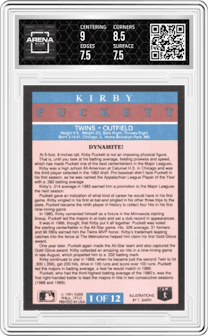 Kirby Puckett from the 1991 Fleer set graded by Arena Club and given an overall grade of 8.