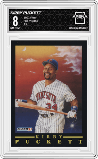 Kirby Puckett from the 1991 Fleer set graded by Arena Club and given an overall grade of 8.