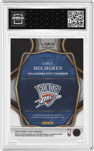 Chet Holmgren from the 2022-23 Panini Select set featuring a Gold  parallel graded by Arena Club.
