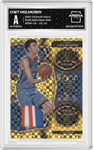 Chet Holmgren from the 2022-23 Panini Select set featuring a Gold  parallel graded by Arena Club.