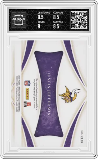 Justin Jefferson  from the 2020 Panini Immaculate Collection set graded by Arena Club and given an overall grade of 9.