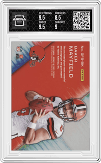 Baker Mayfield from the 2018 Panini Rookies & Stars set and given an overall grade of 9.