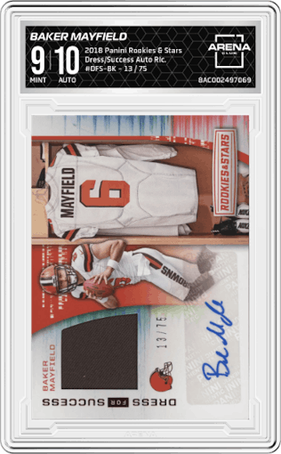 Baker Mayfield from the 2018 Panini Rookies & Stars set graded by Arena Club and given an overall grade of 9.