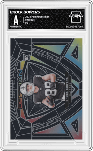 Brock Bowers from the 2024 Panini Obsidian set graded by Arena Club.