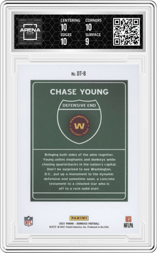 Chase Young from the 2021 Panini Donruss set graded by Arena Club and given an overall grade of 9.5.