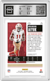 Brandon Aiyuk from the 2020 Panini Contenders set featuring a Red Zone FOTL parallel graded by Arena Club and given an overall grade of 10.