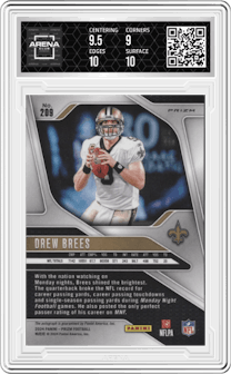 Drew Brees from the 2024 Panini Prizm set and given an overall grade of 9.5.