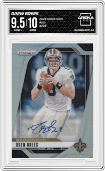 Drew Brees from the 2024 Panini Prizm set and given an overall grade of 9.5.