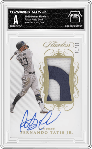 Fernando Tatis Jr. from the 2020 Panini Flawless set featuring a Gold parallel graded by Arena Club.