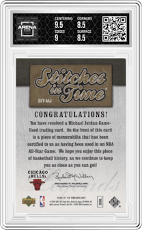 Michael Jordan from the 2006-07 Upper Deck Chronology set graded by Arena Club and given an overall grade of 9.