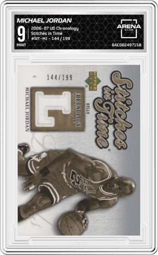 Michael Jordan from the 2006-07 Upper Deck Chronology set graded by Arena Club and given an overall grade of 9.