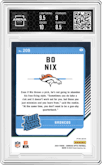 Bo Nix from the 2024 Donruss Optic set featuring a Blue Glitter parallel graded by Arena Club and given an overall grade of 9.