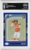 Bo Nix from the 2024 Donruss Optic set featuring a Blue Glitter parallel graded by Arena Club and given an overall grade of 9.
