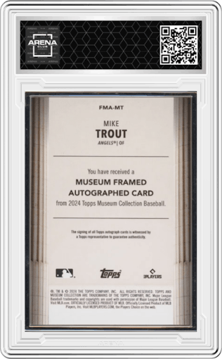 Mike Trout from the 2024 Topps Museum Collection set featuring a Silver parallel graded by Arena Club.