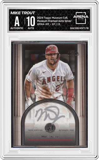 Mike Trout from the 2024 Topps Museum Collection set featuring a Silver parallel graded by Arena Club.