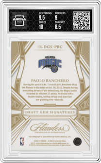 Paolo Banchero from the 2023-24 Panini Flawless set graded by Arena Club and given an overall grade of 9.