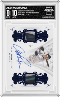 Alex Rodriguez  from the 2019 Panini Flawless set featuring a Sapphire parallel graded by Arena Club and given an overall grade of 9.
