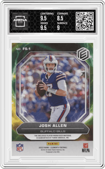 Josh Allen from the 2022 Panini Elements set featuring a Blue parallel and given an overall grade of 9.